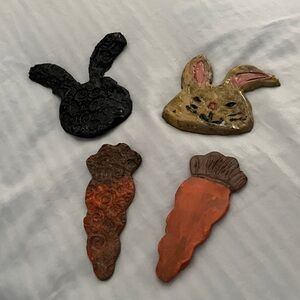 Handmade Bunny & Carrot Ceramic Pieces - Black, Gold, Orange, Brown